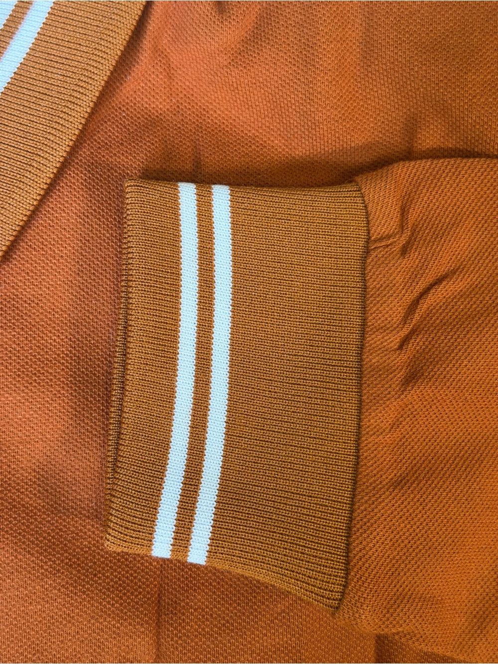 Lacoste Mens Rust Orange Long Sleeve Polo with Striped Collar - Picture 5 of 8